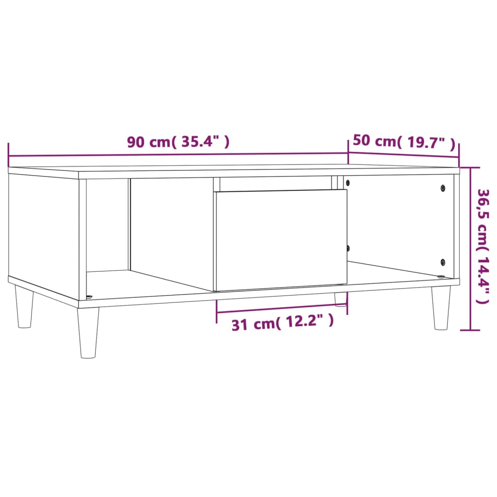 Table Basse Chêne Brun 90x50x36,5 cm Bois D'ingénierie