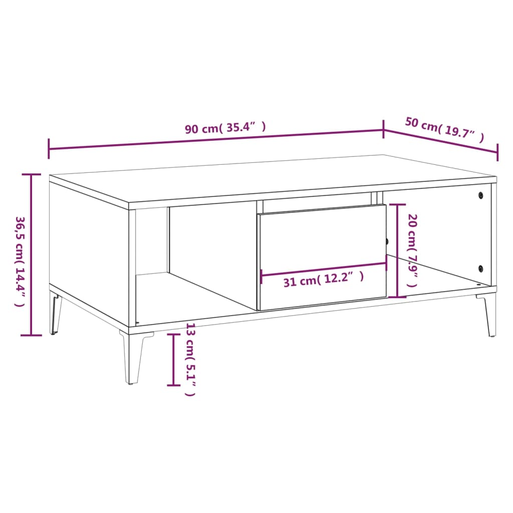 vidaXL Coffee Table Concrete Grey 90x50x36.5 cm Engineered Wood