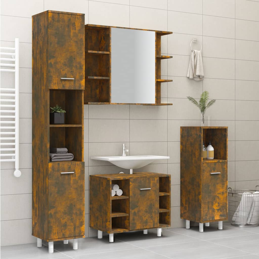 Bathroom Cabinet Smoked Oak 30x30x179 cm Engineered Wood - Upclimb Ltd