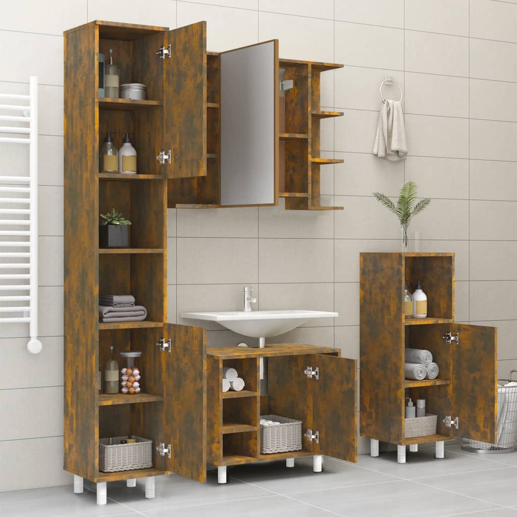 Bathroom Cabinet Smoked Oak 30x30x179 cm Engineered Wood - Upclimb Ltd