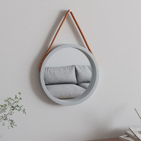 vidaXL Wall Mirror with Strap Silver Ø 35 cm