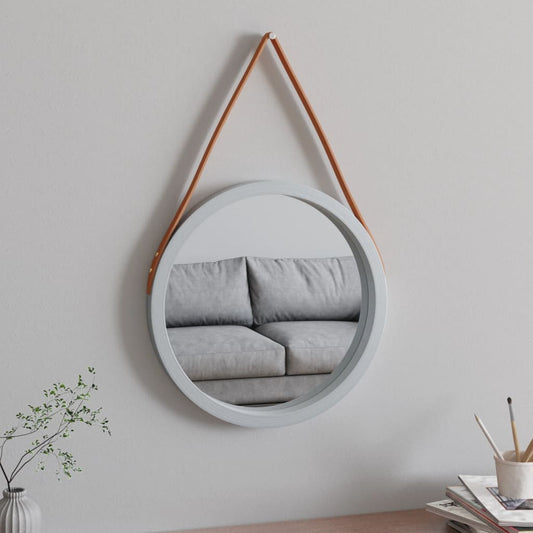 Miroir mural avec sangle argent Ø 45 cm