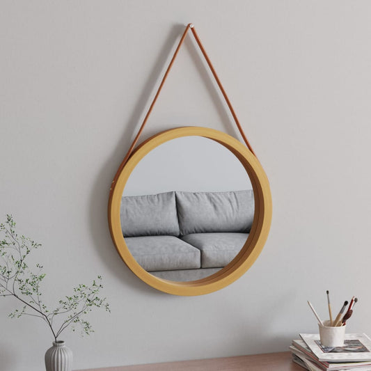 Miroir mural avec sangle doré Ø 55 cm