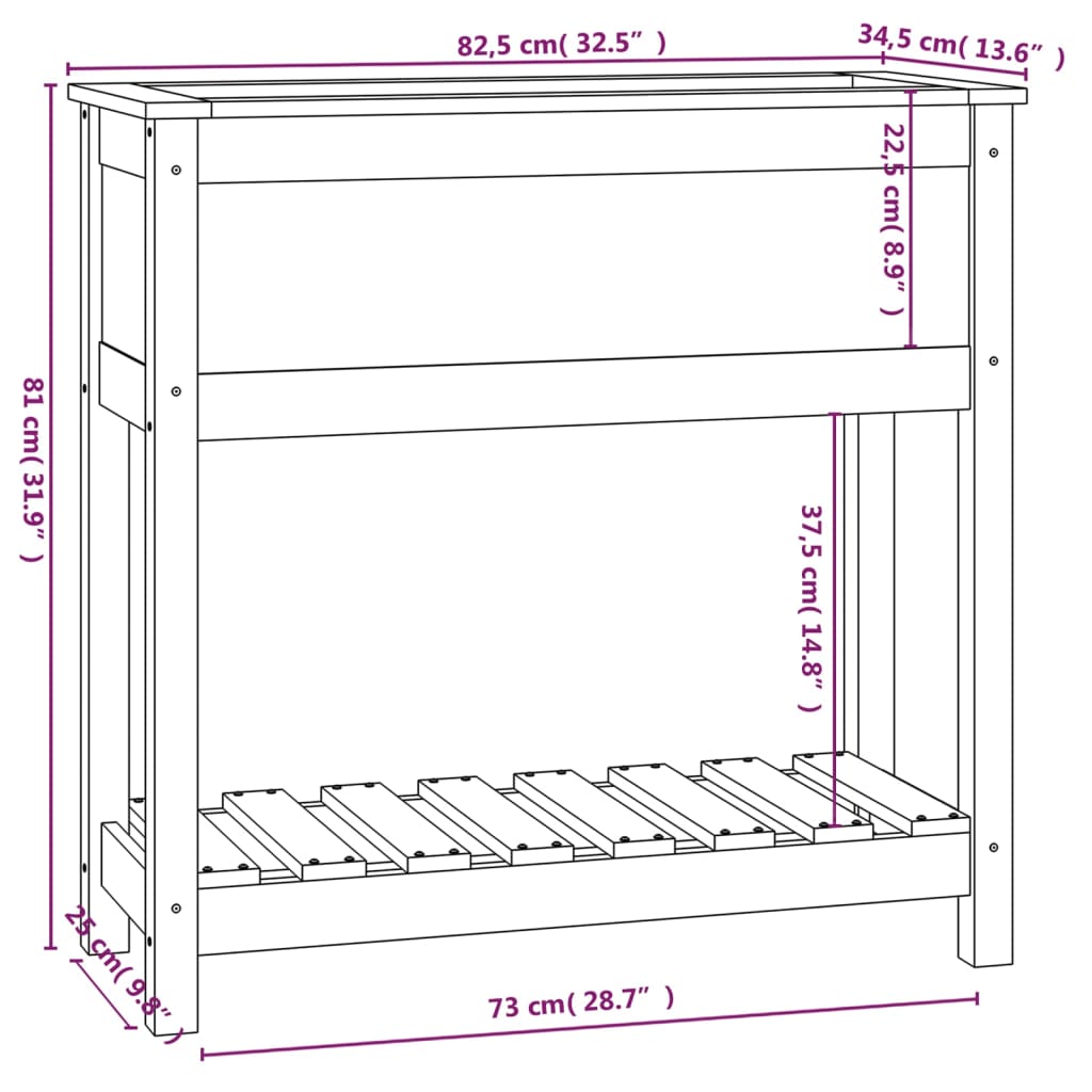 Plantenbak met Plank Honingbruin 82,5x34,5x81 cm Massief Grenenhout