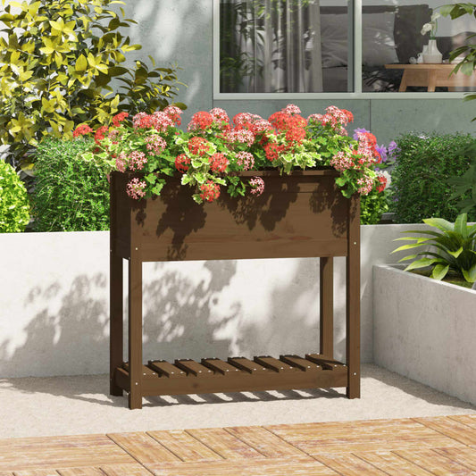 vidaXL Planter with Shelf Honey Brown 82.5x34.5x81 cm Solid Wood Pine