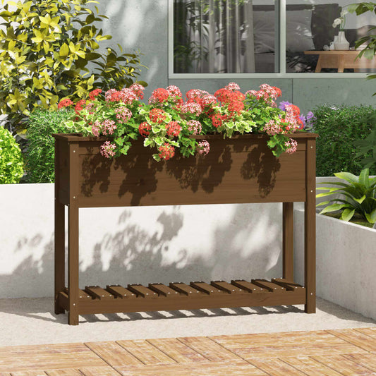 vidaXL Planter with Shelf Honey Brown 111.5x34.5x81 cm Solid Wood Pine