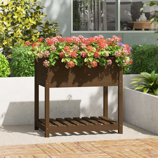 vidaXL Planter with Shelf Honey Brown 82.5x54x81 cm Solid Wood Pine