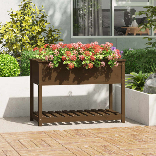 vidaXL Planter with Shelf Honey Brown 111.5x54x81 cm Solid Wood Pine