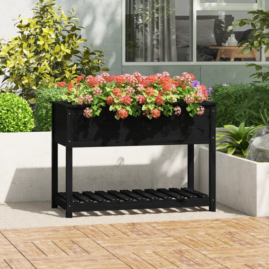 Jardinière avec étagère Noir 111,5x54x81 cm Pin massif