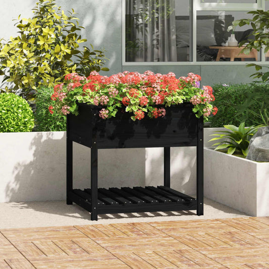 vidaXL Planter with Shelf Black 82.5x82.5x81 cm Solid Wood Pine