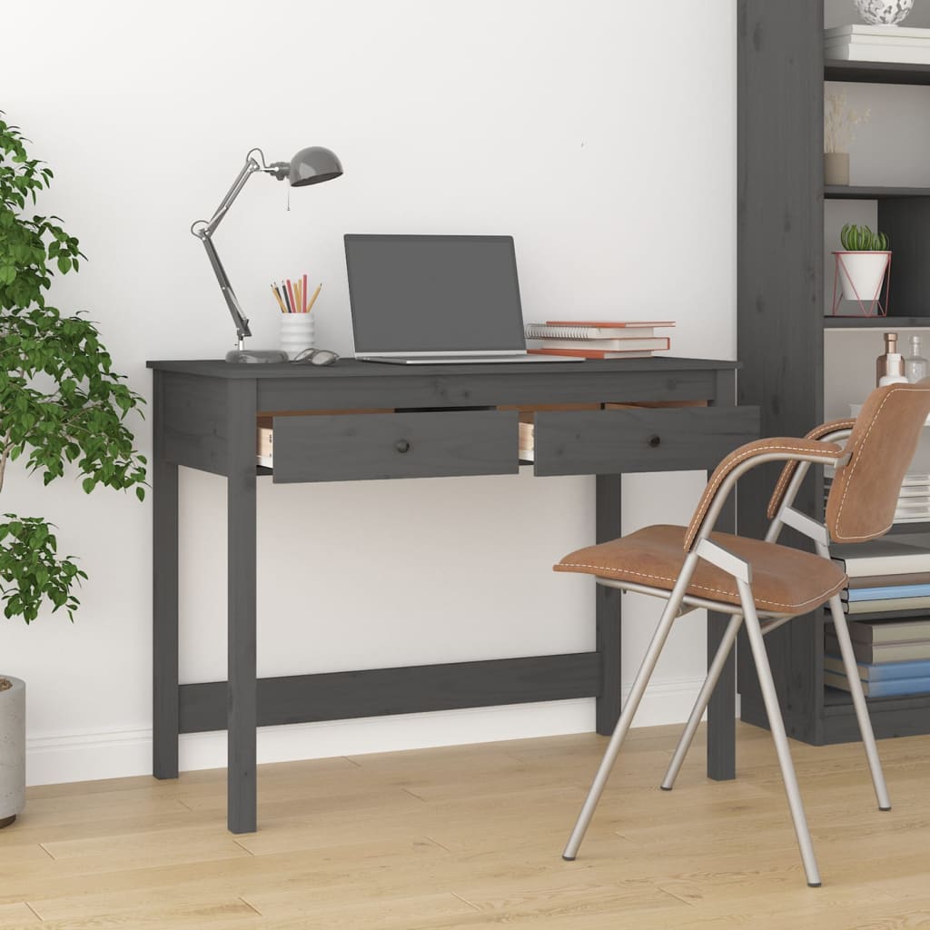 Desk with Drawers Grey 100x50x78 cm Solid Wood Pine - Upclimb Ltd