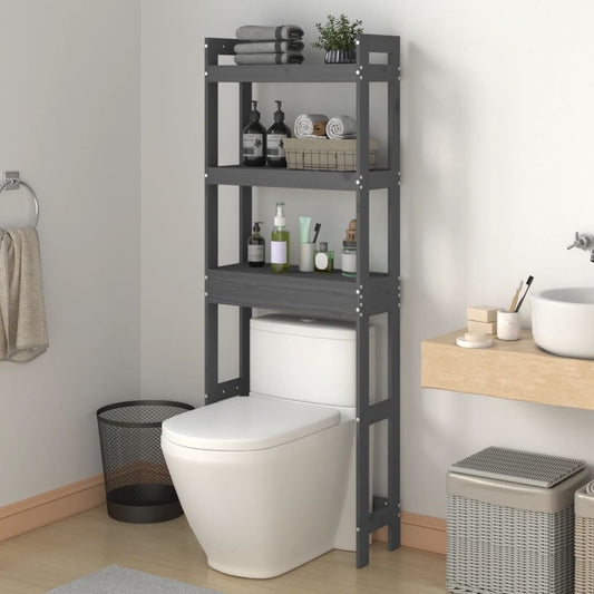 Toilet Rack Grey 63x26x171 cm Solid Wood Pine - Upclimb Ltd