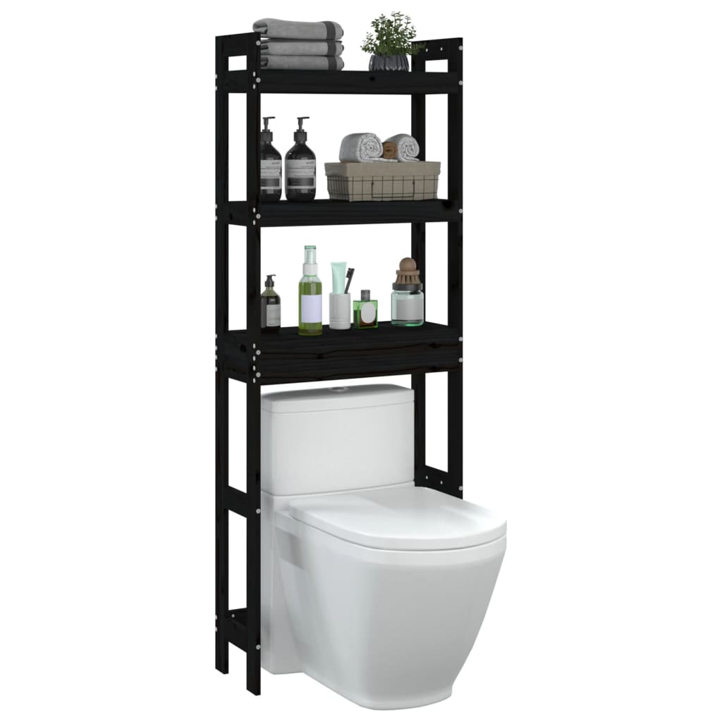 Toilet Rack Black 63x26x171 cm Solid Wood Pine - Upclimb Ltd