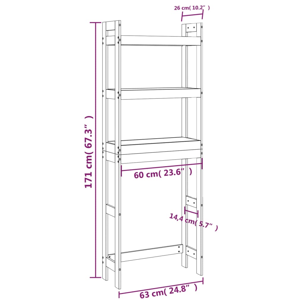 Toilet Rack Black 63x26x171 cm Solid Wood Pine - Upclimb Ltd