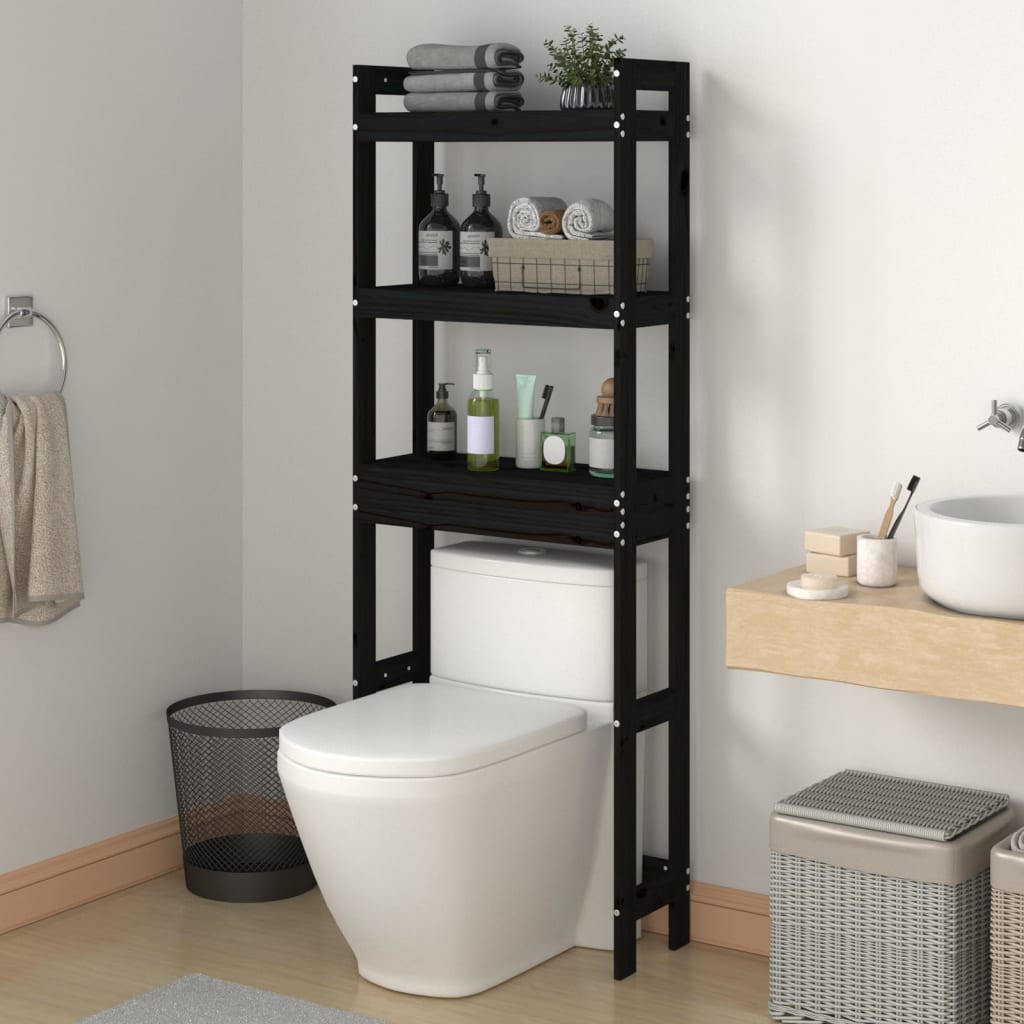 Toilet Rack Black 63x26x171 cm Solid Wood Pine - Upclimb Ltd