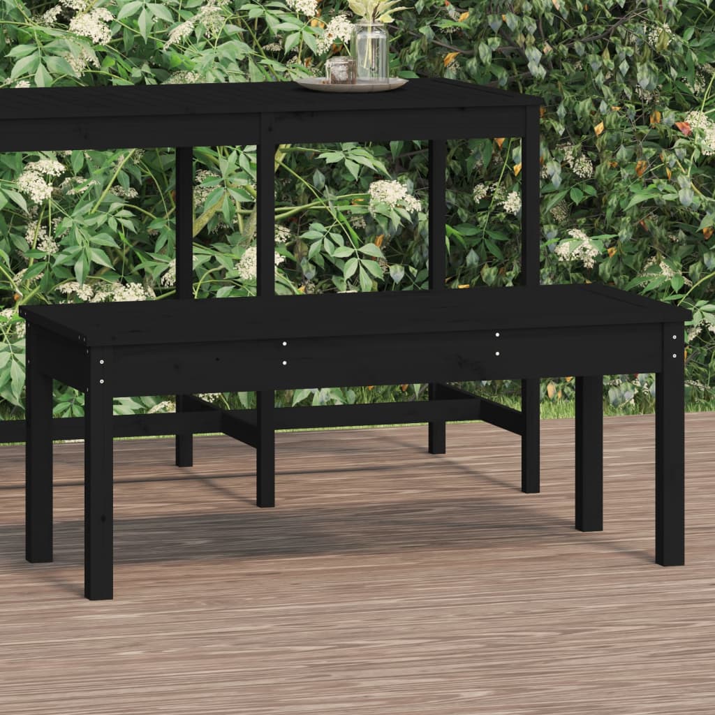 Banc de Jardin Noir 109x44x45 cm Bois Massif Pin