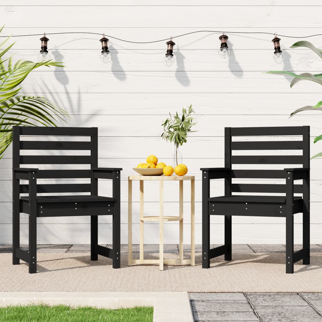 Garden Chairs 2 pcs Black 60x48x91 cm Solid Wood Pine - Upclimb Ltd