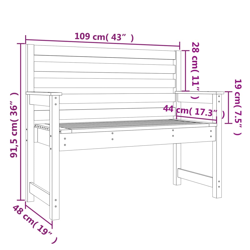 Garden Bench 109x48x91.5 cm Solid Wood Pine - Upclimb Ltd