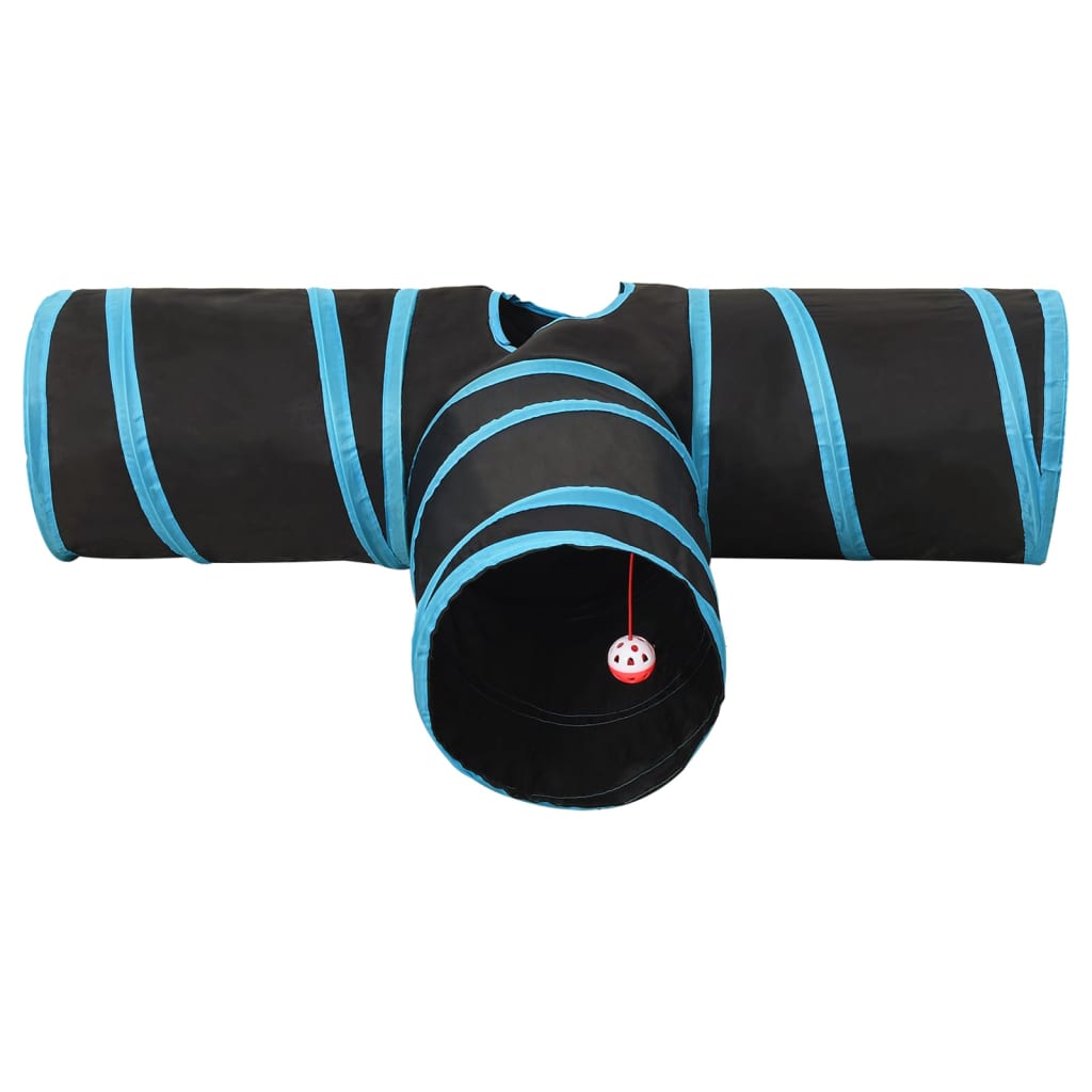 vidaXL Cat Tunnel 3-way Black and Blue 90 cm Polyester