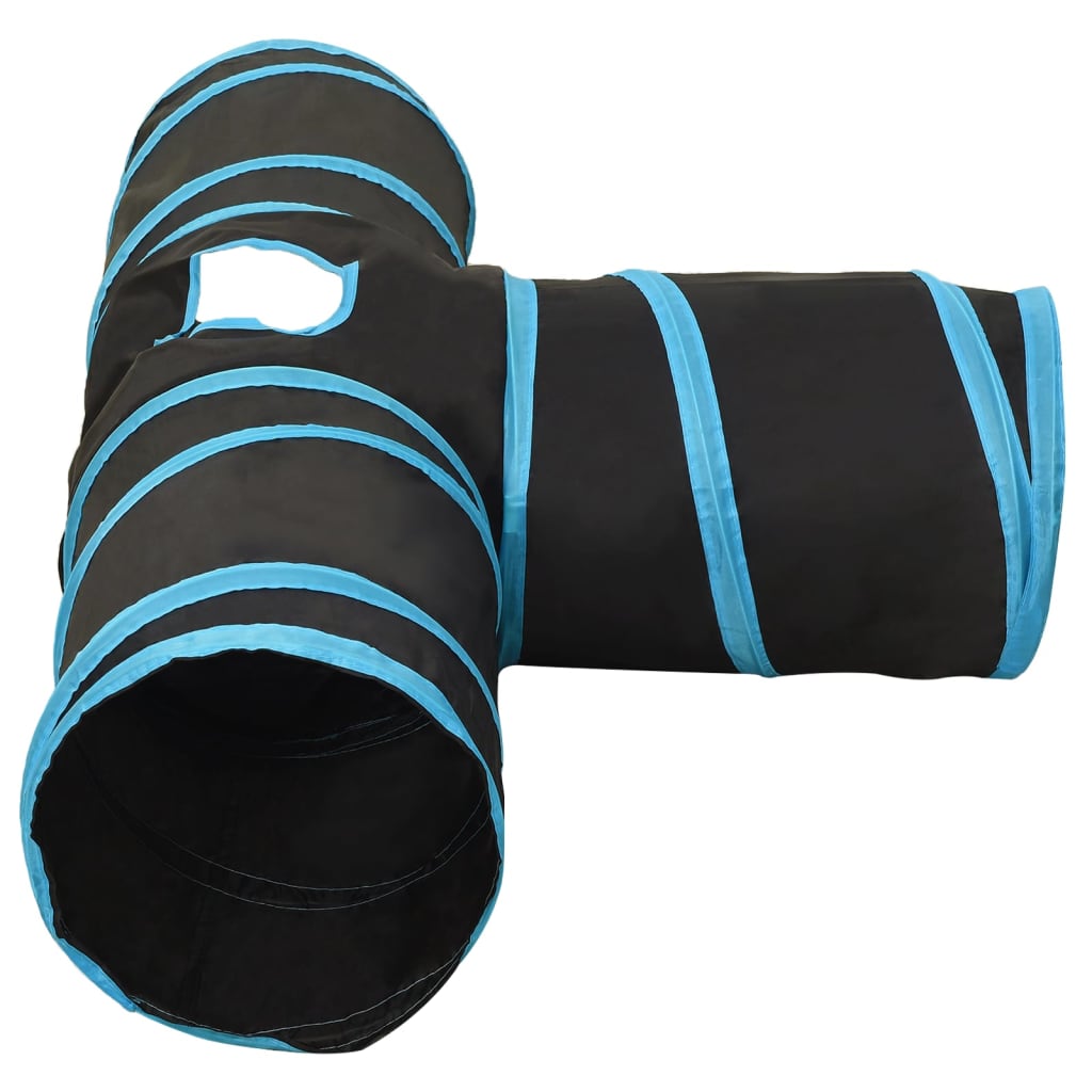 vidaXL Cat Tunnel 3-way Black and Blue 90 cm Polyester