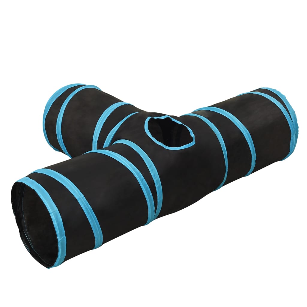 vidaXL Cat Tunnel 3-way Black and Blue 90 cm Polyester