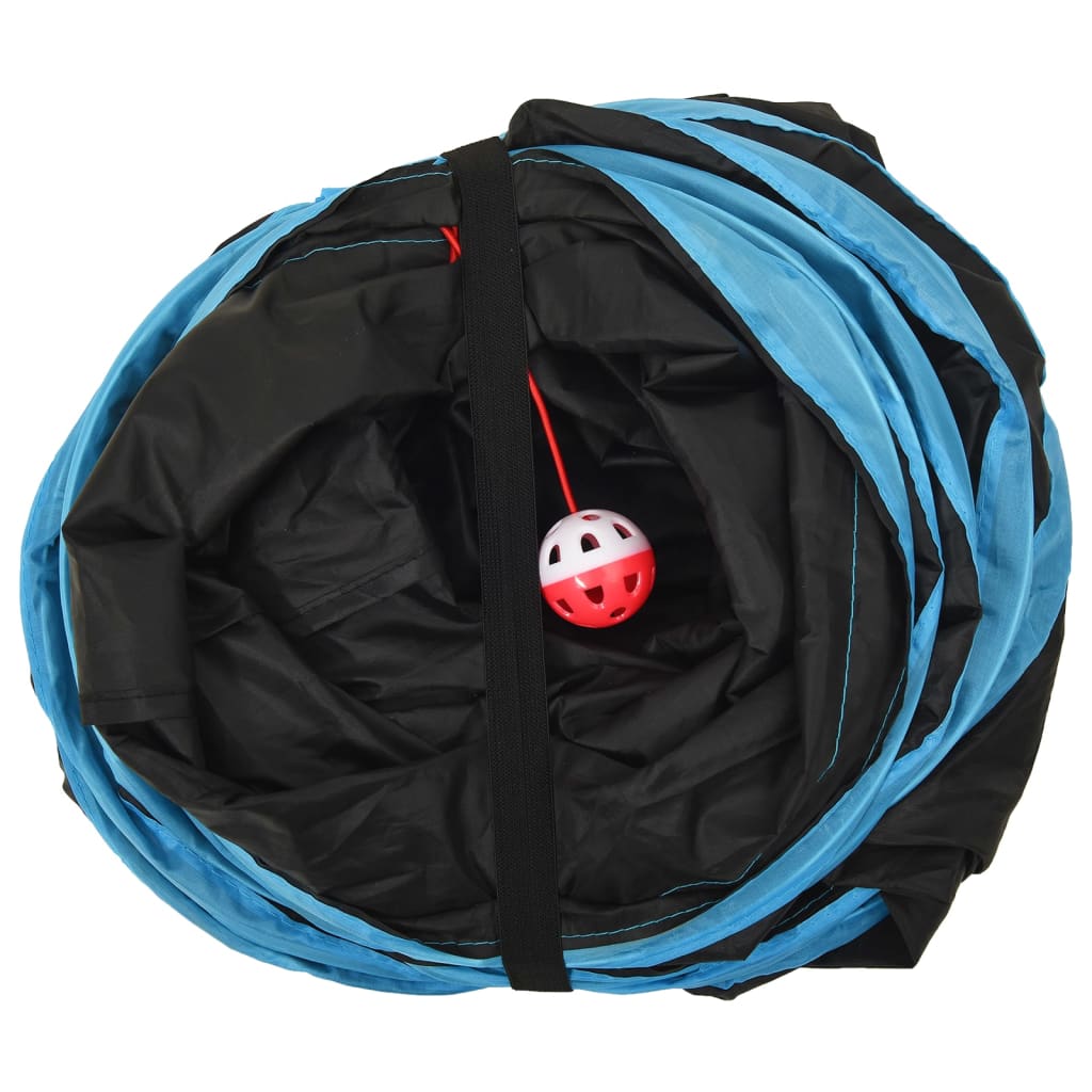 vidaXL Cat Tunnel 3-way Black and Blue 90 cm Polyester