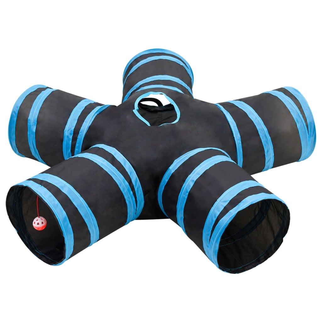 vidaXL Cat Tunnel 5-way Black and Blue 25 cm Polyester