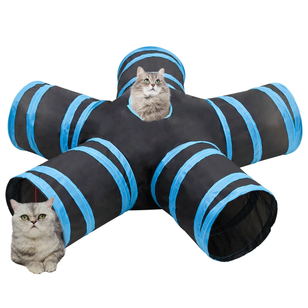 vidaXL Cat Tunnel 5-way Black and Blue 25 cm Polyester