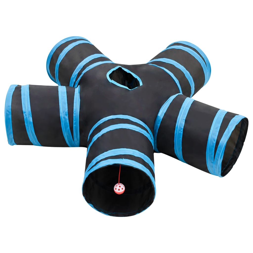 vidaXL Cat Tunnel 5-way Black and Blue 25 cm Polyester