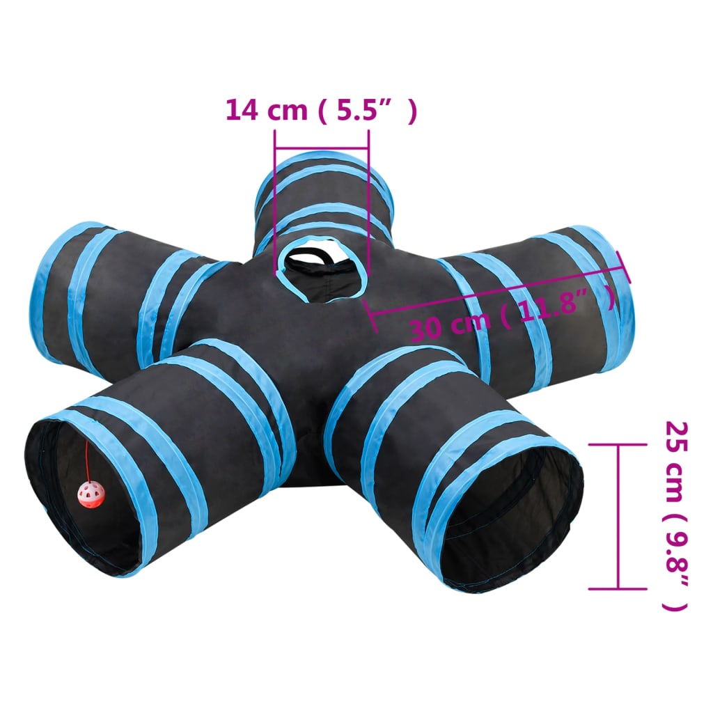 vidaXL Cat Tunnel 5-way Black and Blue 25 cm Polyester