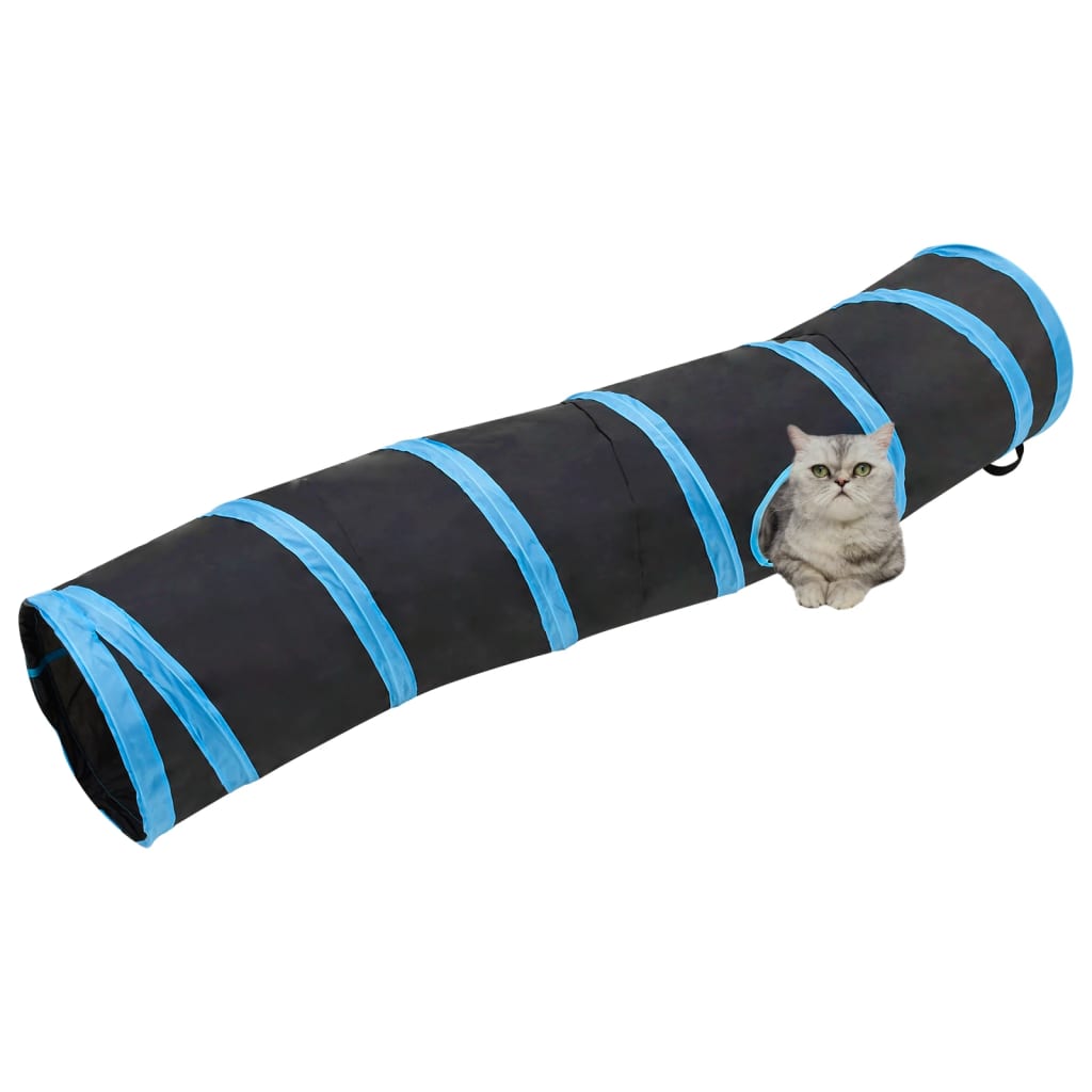 vidaXL S-shaped Cat Tunnel Black and Blue 122 cm Polyester