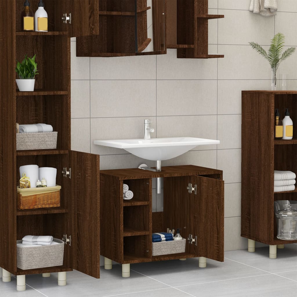 Bathroom Cabinet Brown Oak 60x32x53.5 cm Engineered Wood - Upclimb Ltd