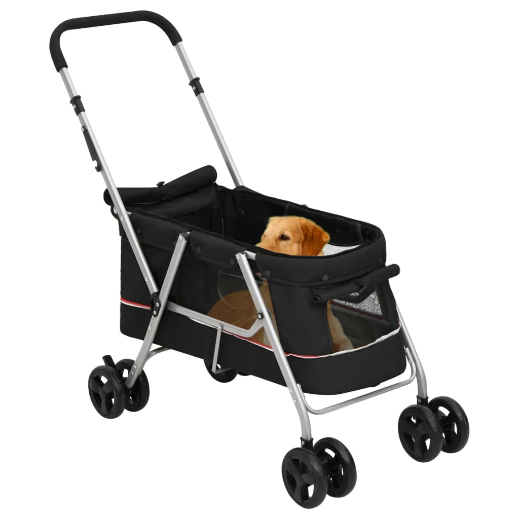 vidaXL Folding Dog Stroller Black 100x49x96 cm Linen Fabric