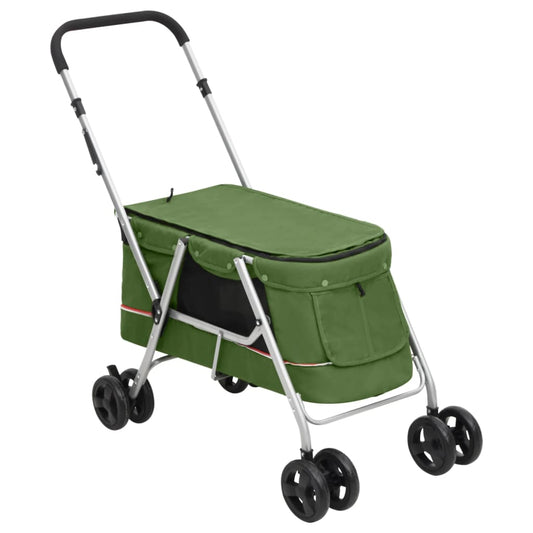 vidaXL Folding Dog Stroller Green 100x49x96 cm Linen Fabric