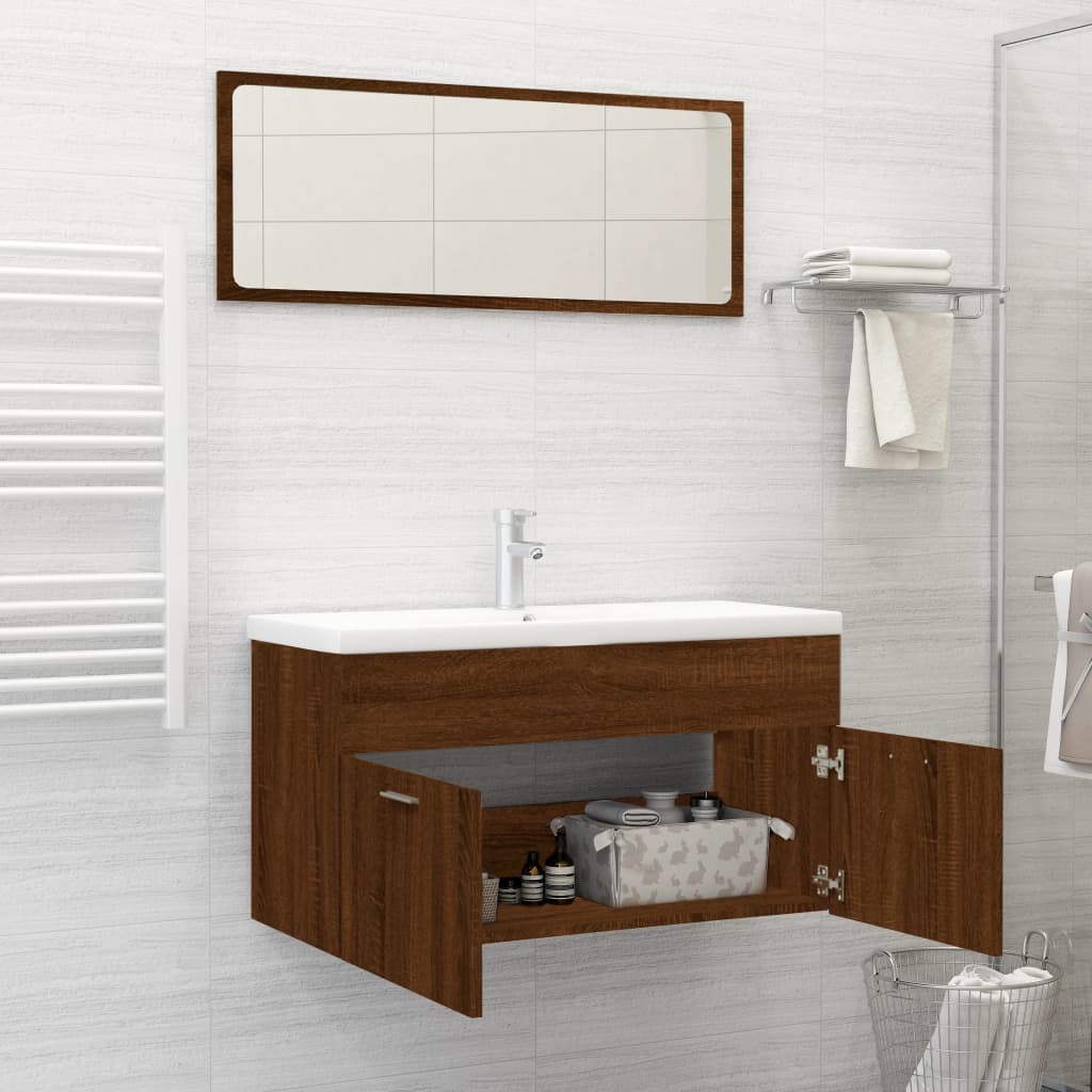 2 Piece Bathroom Furniture Set Brown Oak Engineered Wood - Upclimb Ltd