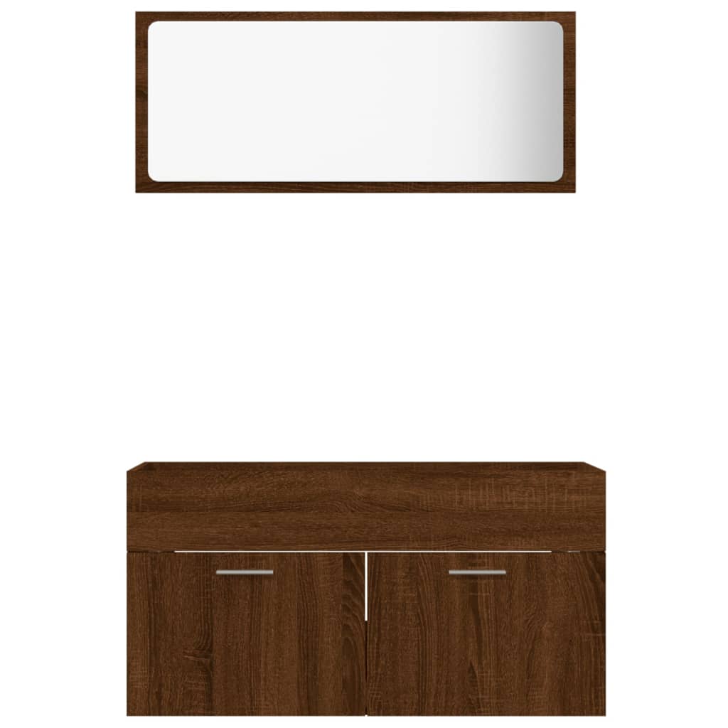 2 Piece Bathroom Furniture Set Brown Oak Engineered Wood - Upclimb Ltd