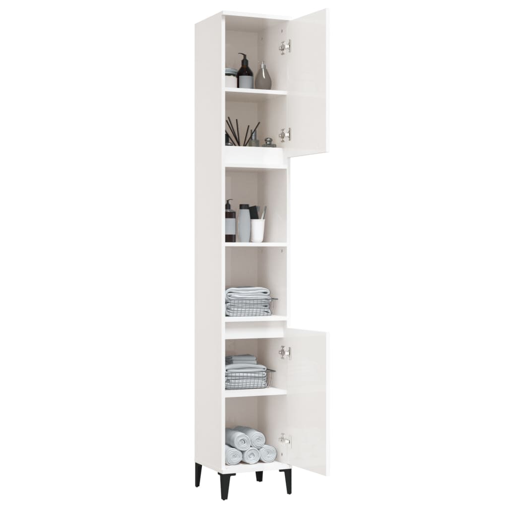 vidaXL Bathroom Cabinet High Gloss White 30x30x190 cm Engineered Wood