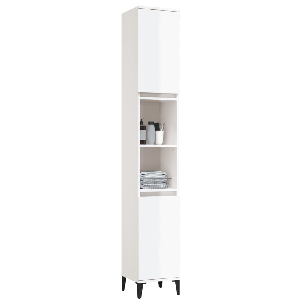 vidaXL Bathroom Cabinet High Gloss White 30x30x190 cm Engineered Wood