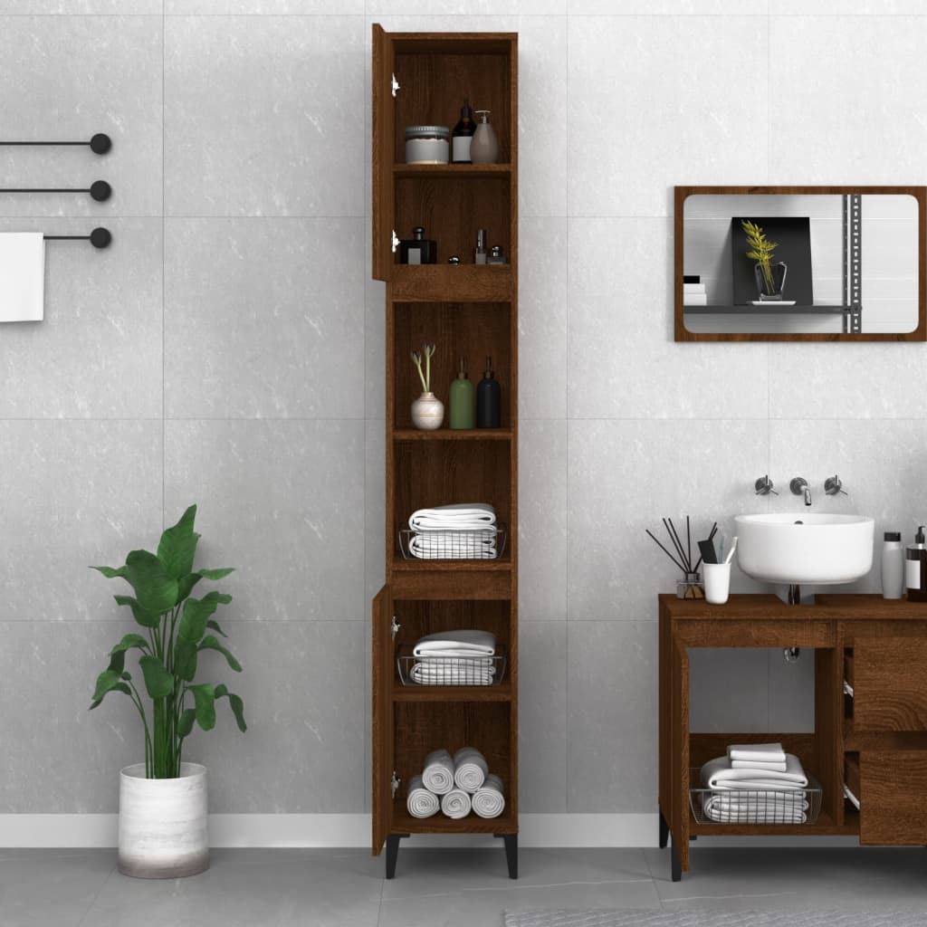 Meuble de salle de bain Chêne marron 30x30x190 cm Bois d'ingénierie