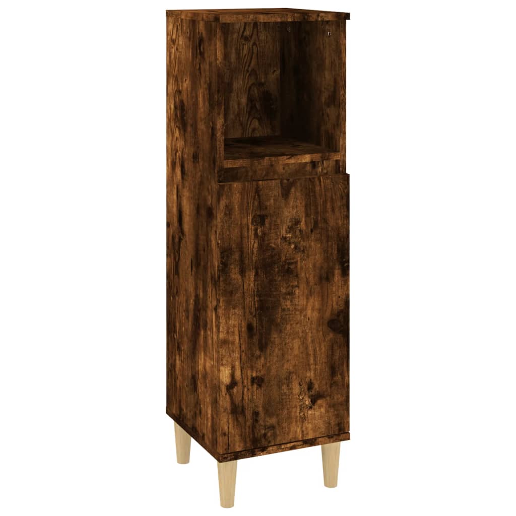 Meuble de Salle de Bain Chêne Fumé 30x30x100 cm Bois D'ingénierie