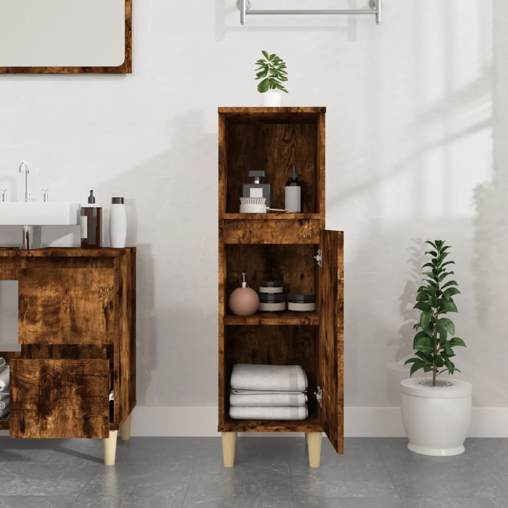 vidaXL Bathroom Cabinet Smoked Oak 30x30x100 cm Engineered Wood