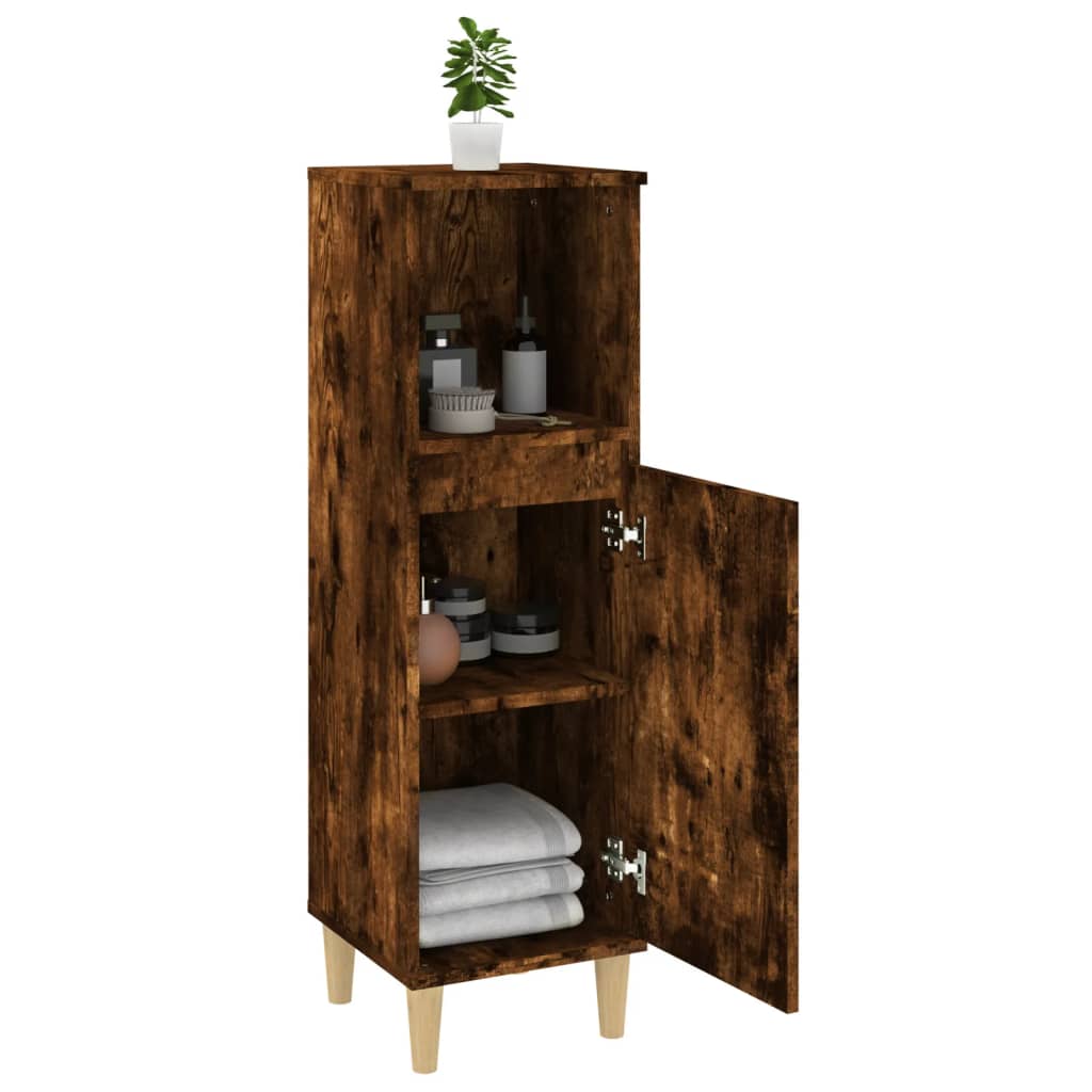 Meuble de Salle de Bain Chêne Fumé 30x30x100 cm Bois D'ingénierie