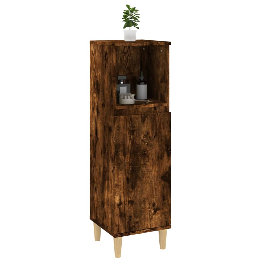 Meuble de Salle de Bain Chêne Fumé 30x30x100 cm Bois D'ingénierie