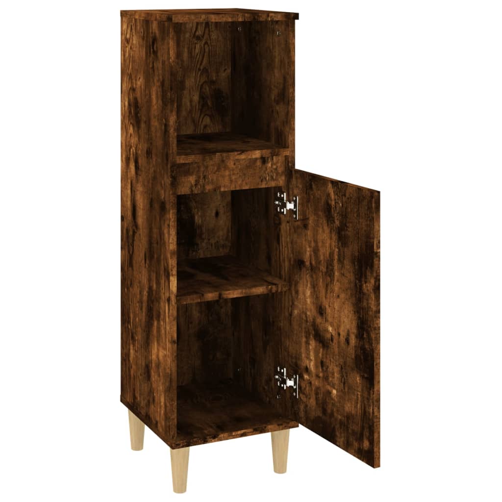 Meuble de Salle de Bain Chêne Fumé 30x30x100 cm Bois D'ingénierie