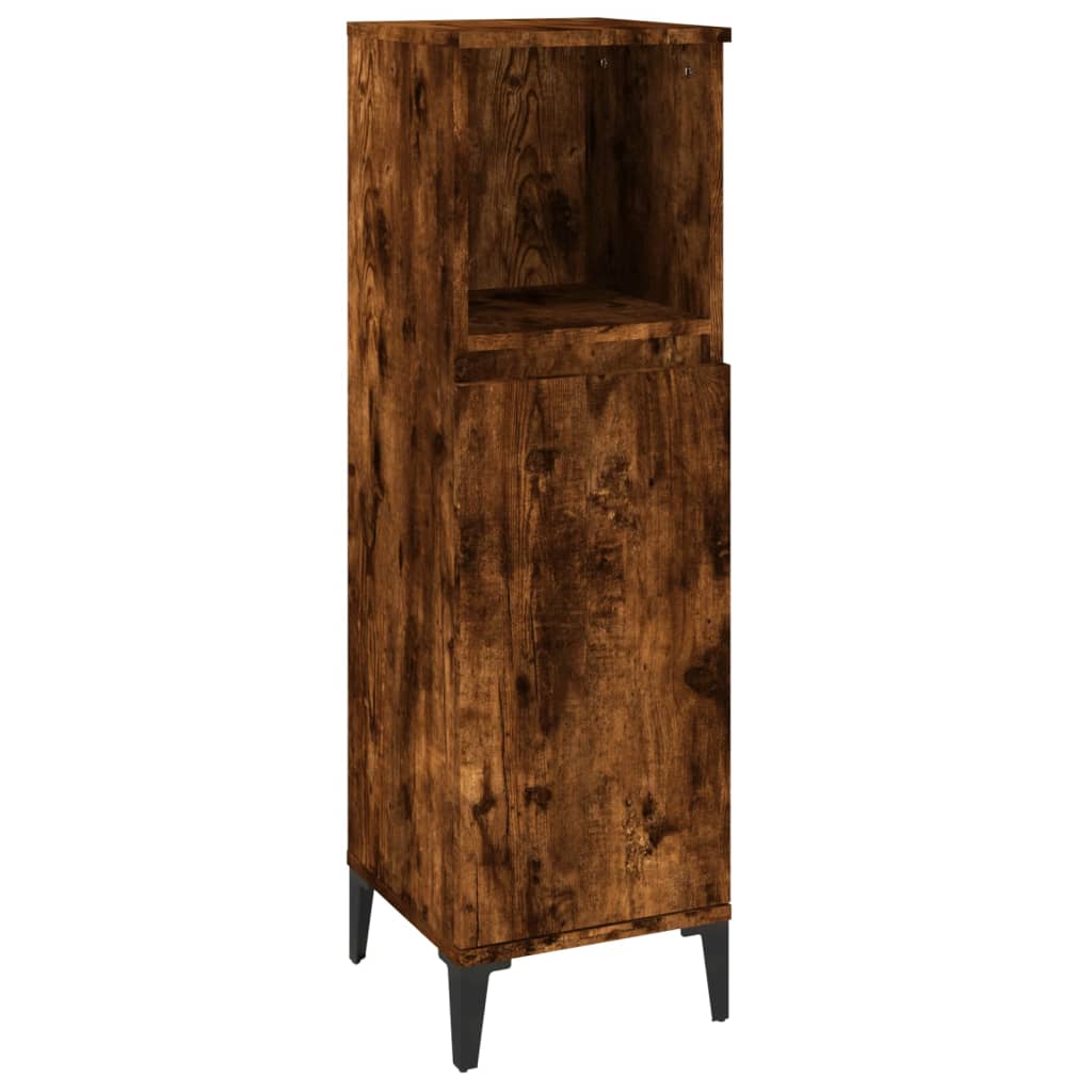 Meuble de Salle de Bain Chêne Fumé 30x30x100 cm Bois D'ingénierie