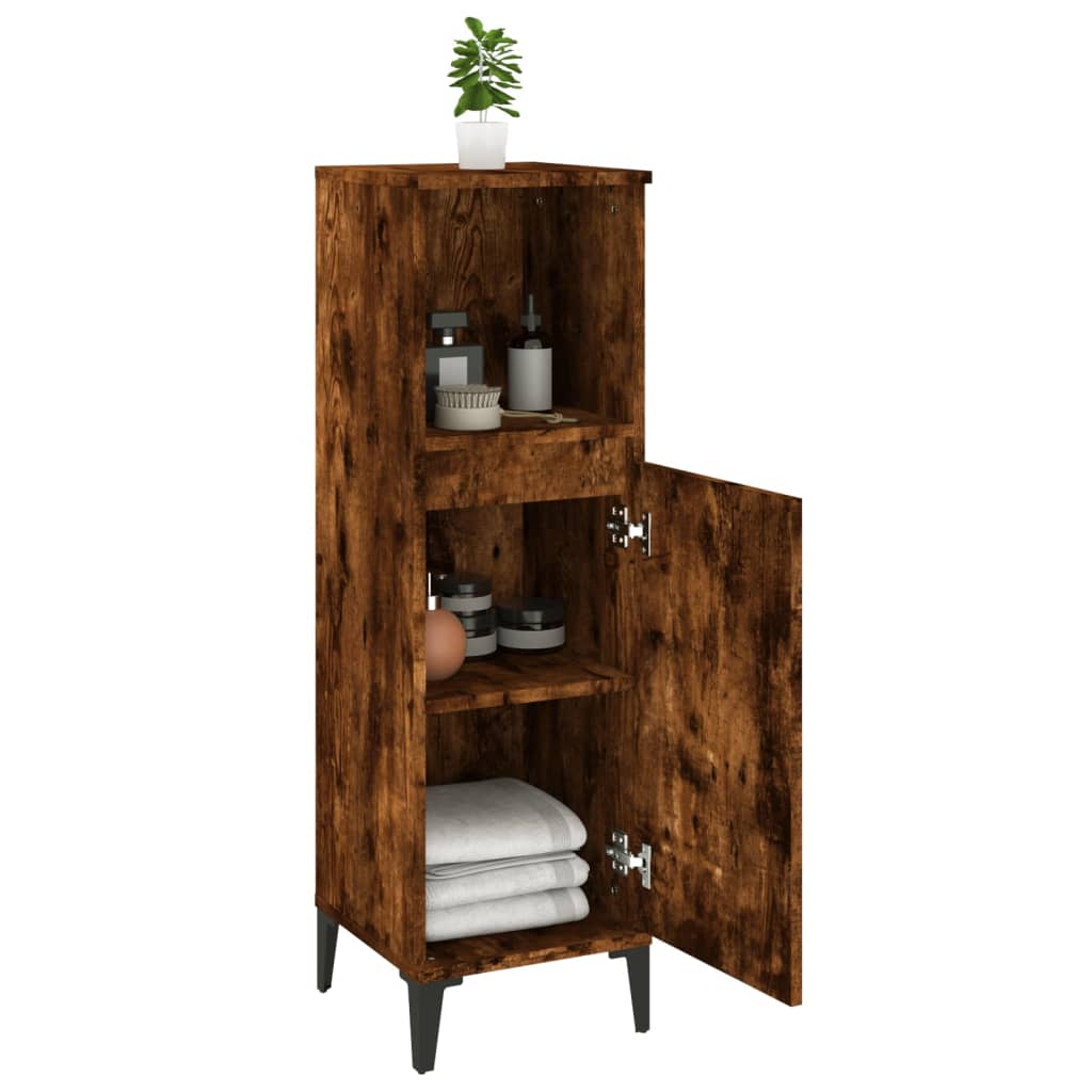 Meuble de Salle de Bain Chêne Fumé 30x30x100 cm Bois D'ingénierie