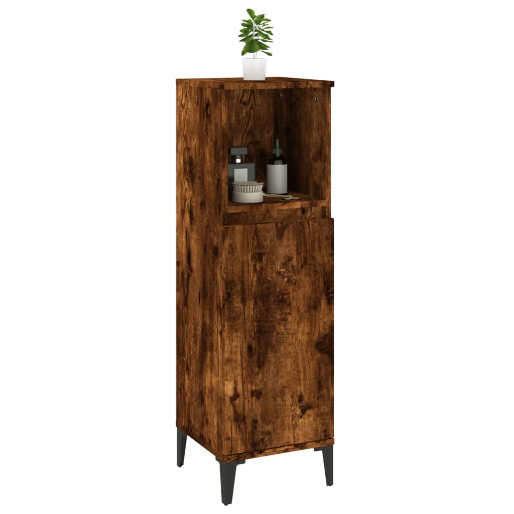 Meuble de Salle de Bain Chêne Fumé 30x30x100 cm Bois D'ingénierie