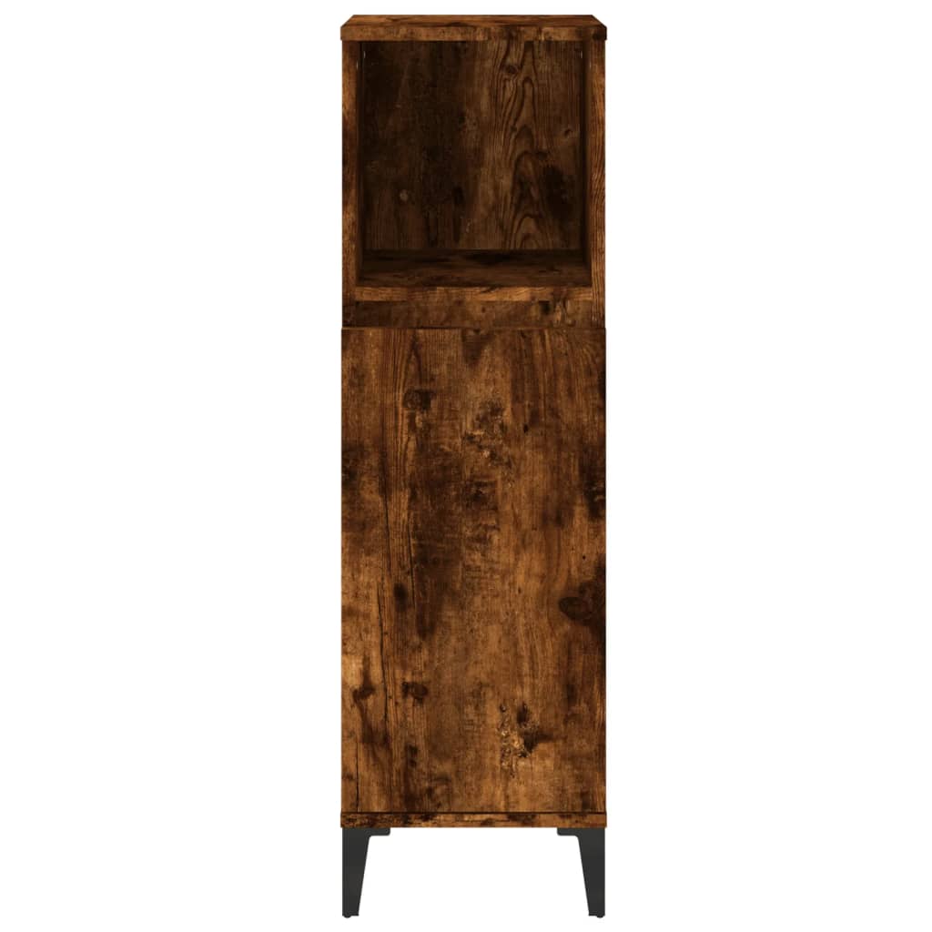 Meuble de Salle de Bain Chêne Fumé 30x30x100 cm Bois D'ingénierie