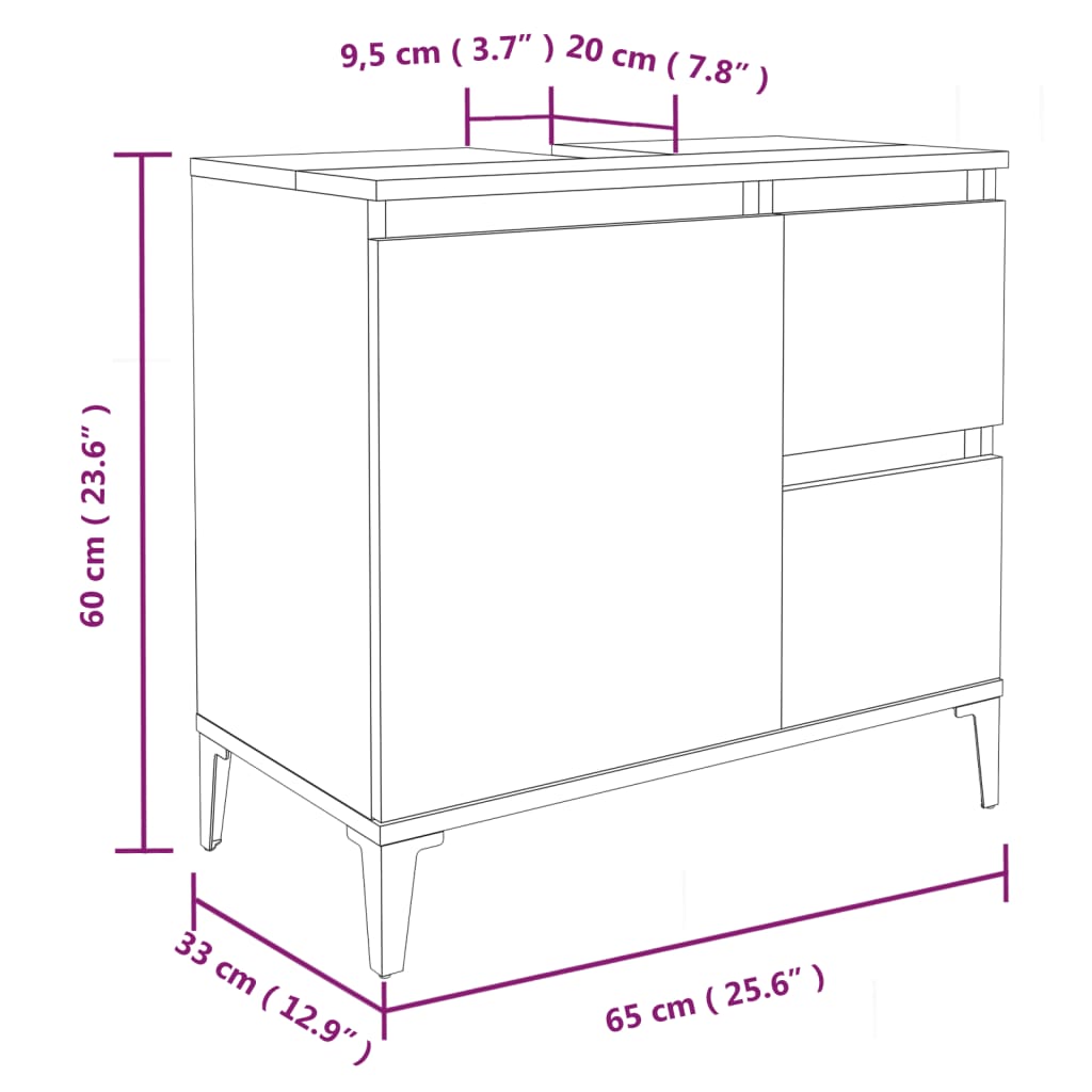 Meuble de salle de bain Chêne fumé 65x33x60 cm Bois d'ingénierie