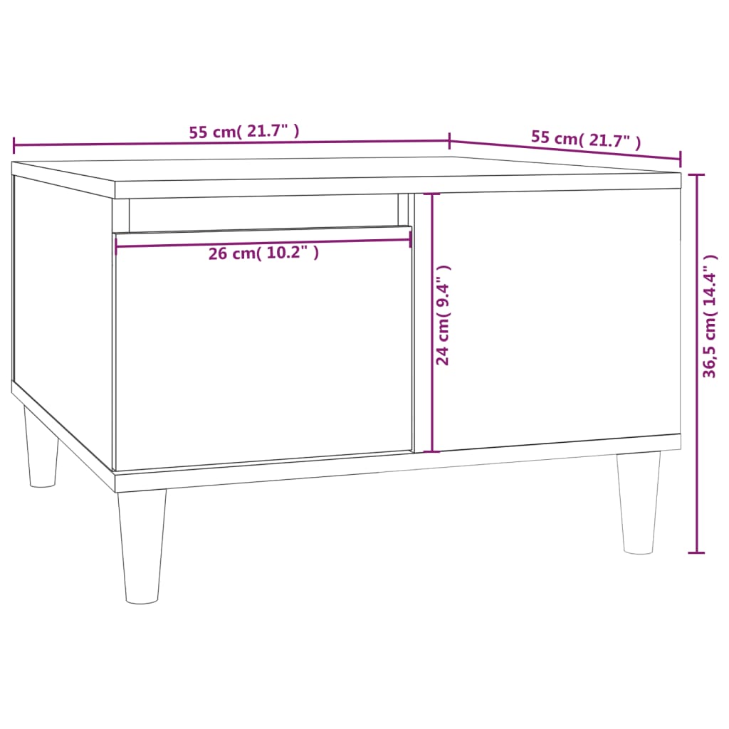 Table Basse Haute Brillance Blanc 55x55x36,5 cm Bois D'ingénierie